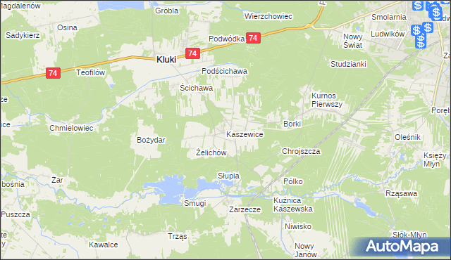 mapa Kaszewice, Kaszewice na mapie Targeo