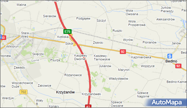 mapa Kaszewy Tarnowskie, Kaszewy Tarnowskie na mapie Targeo