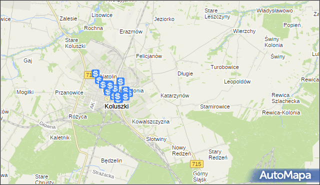 mapa Katarzynów gmina Koluszki, Katarzynów gmina Koluszki na mapie Targeo