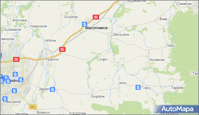 mapa Kątki gmina Marcinowice, Kątki gmina Marcinowice na mapie Targeo