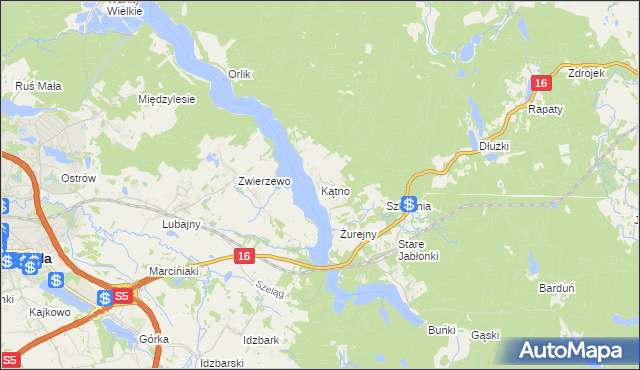 mapa Kątno gmina Ostróda, Kątno gmina Ostróda na mapie Targeo