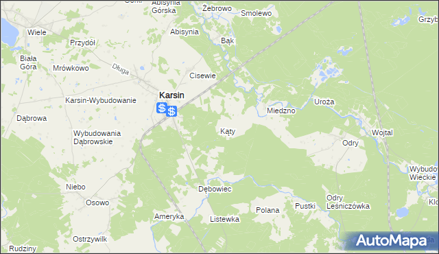 mapa Kąty gmina Karsin, Kąty gmina Karsin na mapie Targeo