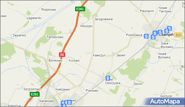 mapa Kawczyn gmina Kościan, Kawczyn gmina Kościan na mapie Targeo