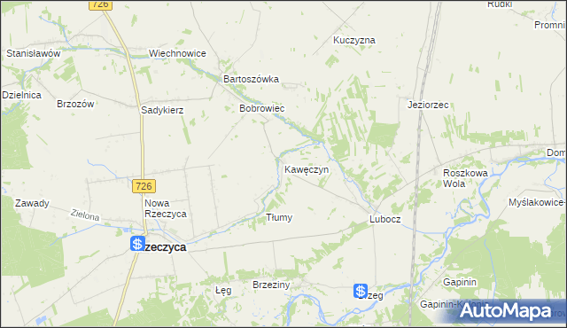 mapa Kawęczyn gmina Rzeczyca, Kawęczyn gmina Rzeczyca na mapie Targeo