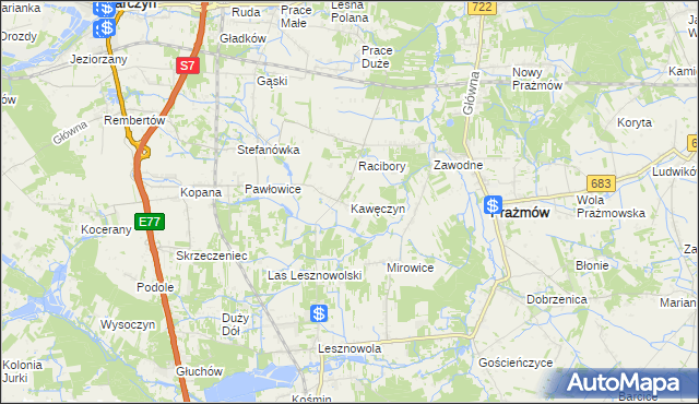 mapa Kawęczyn gmina Tarczyn, Kawęczyn gmina Tarczyn na mapie Targeo