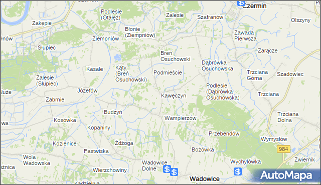 mapa Kawęczyn gmina Wadowice Górne, Kawęczyn gmina Wadowice Górne na mapie Targeo