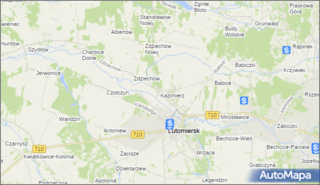 mapa Kazimierz gmina Lutomiersk, Kazimierz gmina Lutomiersk na mapie Targeo