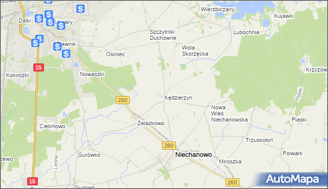 mapa Kędzierzyn gmina Niechanowo, Kędzierzyn gmina Niechanowo na mapie Targeo