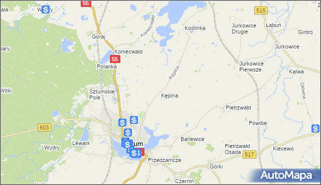 mapa Kępina gmina Sztum, Kępina gmina Sztum na mapie Targeo