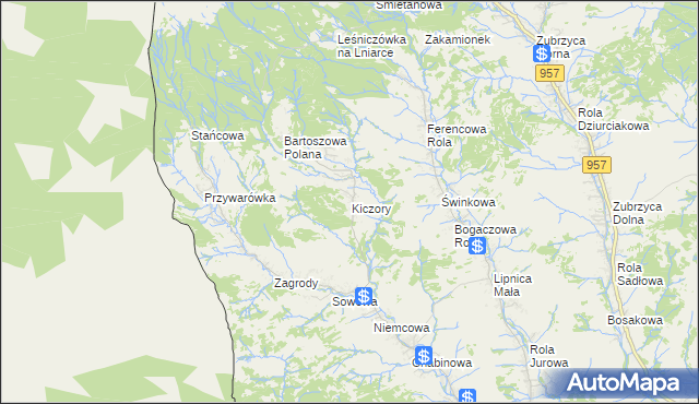 mapa Kiczory, Kiczory na mapie Targeo