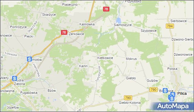 mapa Kiełkowice, Kiełkowice na mapie Targeo
