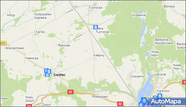 mapa Kiełpiny gmina Siedlec, Kiełpiny gmina Siedlec na mapie Targeo