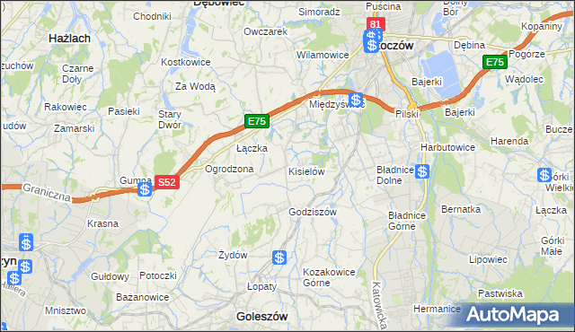 mapa Kisielów gmina Goleszów, Kisielów gmina Goleszów na mapie Targeo