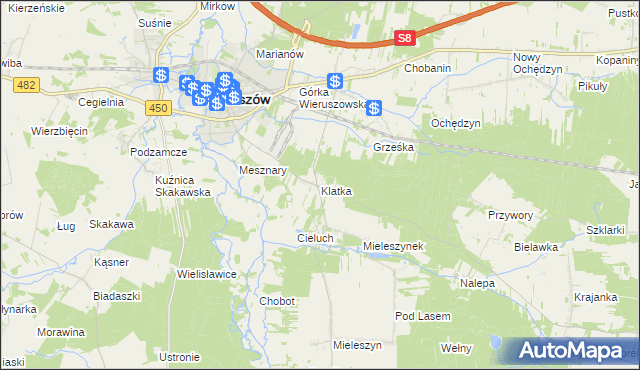 mapa Klatka gmina Wieruszów, Klatka gmina Wieruszów na mapie Targeo
