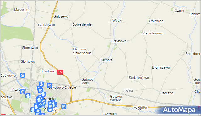 mapa Kleparz gmina Września, Kleparz gmina Września na mapie Targeo