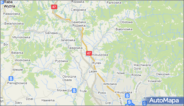 mapa Klikuszowa, Klikuszowa na mapie Targeo