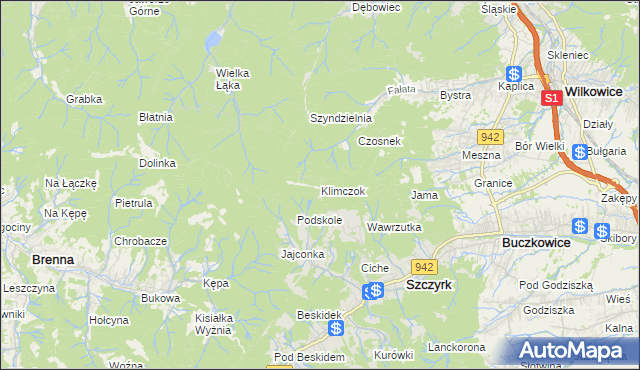 mapa Klimczok, Klimczok na mapie Targeo