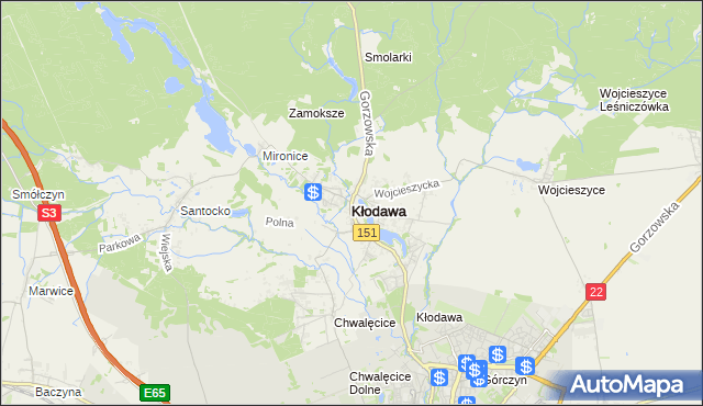 mapa Kłodawa powiat gorzowski, Kłodawa powiat gorzowski na mapie Targeo