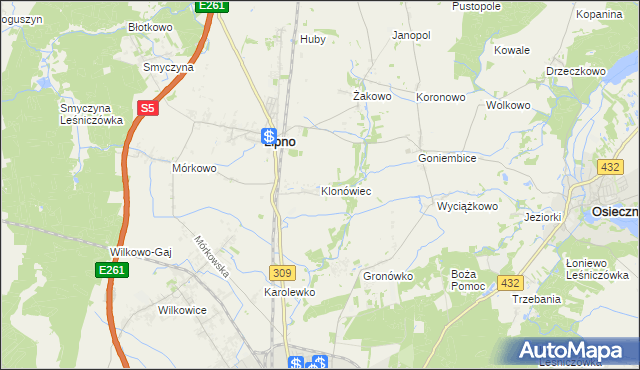 mapa Klonówiec, Klonówiec na mapie Targeo