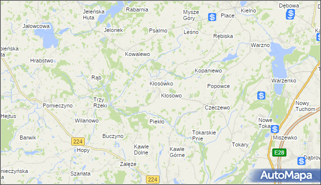 mapa Kłosowo gmina Przodkowo, Kłosowo gmina Przodkowo na mapie Targeo