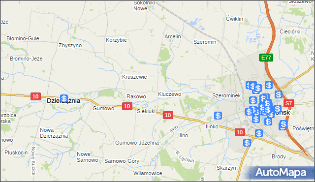 mapa Kluczewo gmina Płońsk, Kluczewo gmina Płońsk na mapie Targeo