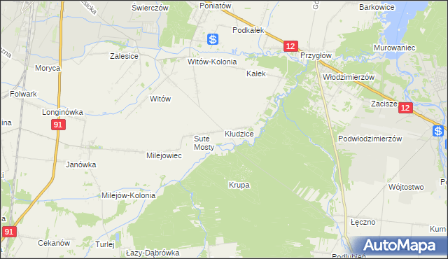 mapa Kłudzice, Kłudzice na mapie Targeo