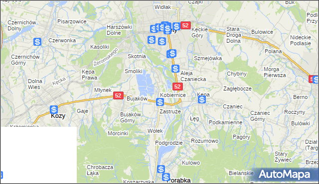 mapa Kobiernice, Kobiernice na mapie Targeo