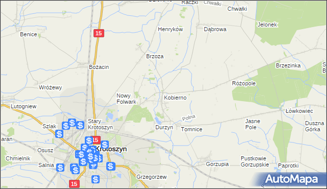 mapa Kobierno gmina Krotoszyn, Kobierno gmina Krotoszyn na mapie Targeo