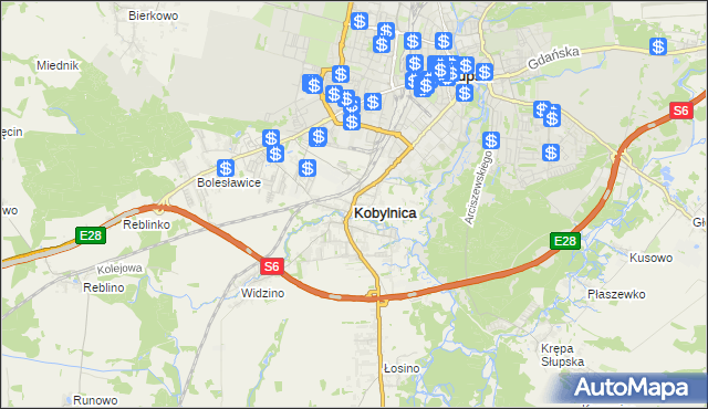 mapa Kobylnica powiat słupski, Kobylnica powiat słupski na mapie Targeo