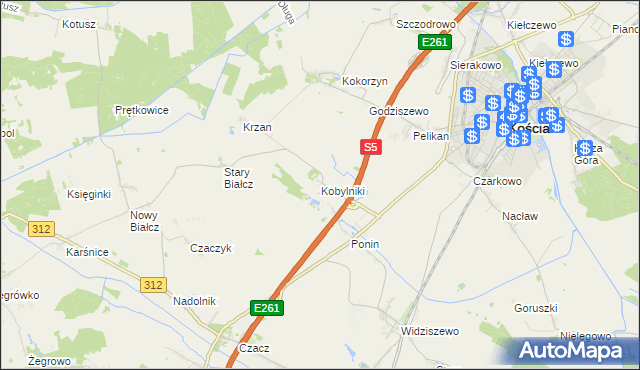mapa Kobylniki gmina Kościan, Kobylniki gmina Kościan na mapie Targeo