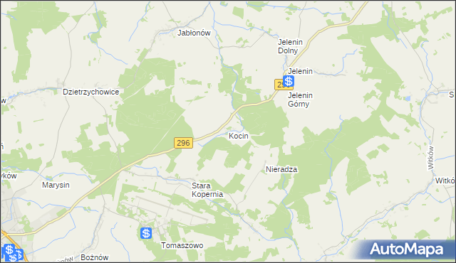 mapa Kocin gmina Żagań, Kocin gmina Żagań na mapie Targeo