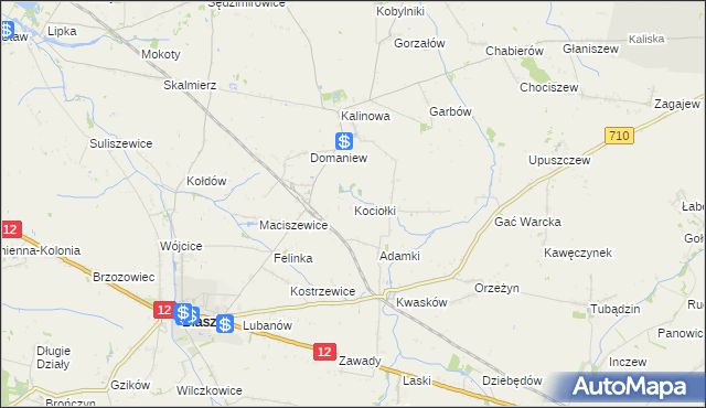 mapa Kociołki gmina Błaszki, Kociołki gmina Błaszki na mapie Targeo