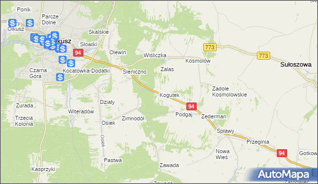 mapa Kogutek gmina Olkusz, Kogutek gmina Olkusz na mapie Targeo