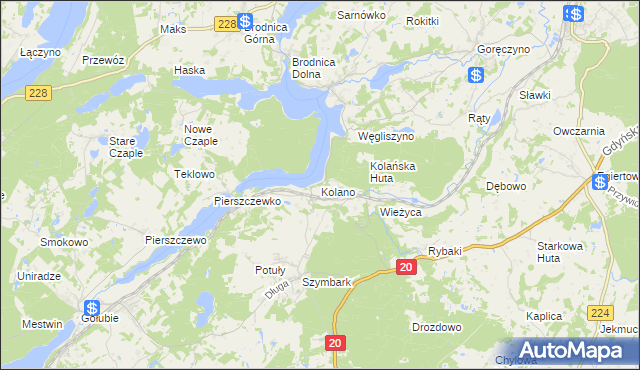 mapa Kolano gmina Stężyca, Kolano gmina Stężyca na mapie Targeo