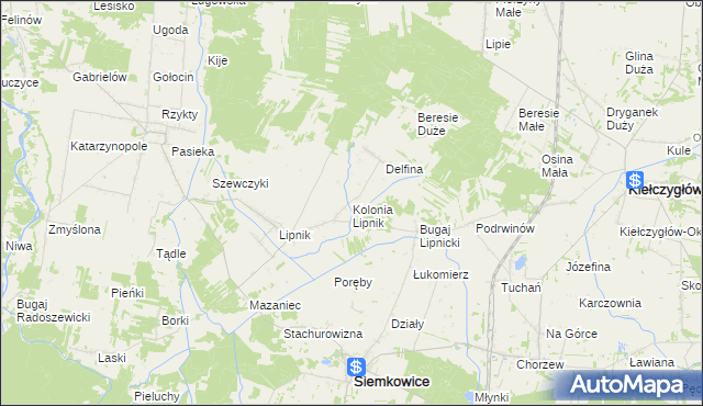 mapa Kolonia Lipnik gmina Siemkowice, Kolonia Lipnik gmina Siemkowice na mapie Targeo
