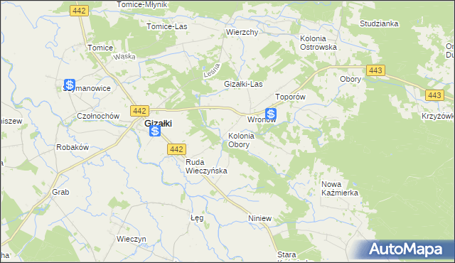 mapa Kolonia Obory, Kolonia Obory na mapie Targeo