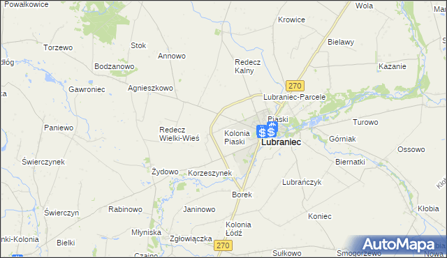 mapa Kolonia Piaski gmina Lubraniec, Kolonia Piaski gmina Lubraniec na mapie Targeo