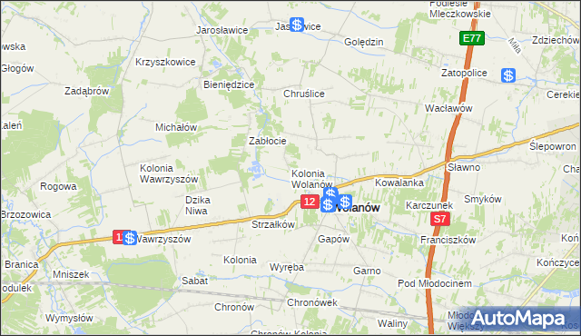 mapa Kolonia Wolanów, Kolonia Wolanów na mapie Targeo