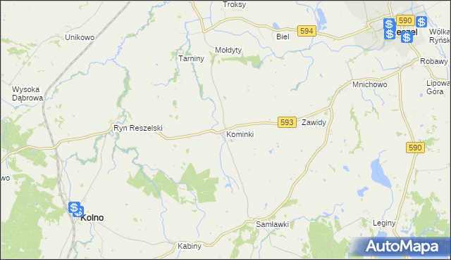 mapa Kominki, Kominki na mapie Targeo