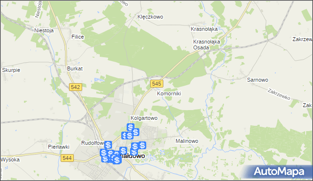 mapa Komorniki gmina Działdowo, Komorniki gmina Działdowo na mapie Targeo