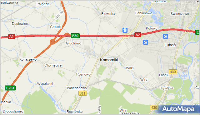 mapa Komorniki powiat poznański, Komorniki powiat poznański na mapie Targeo