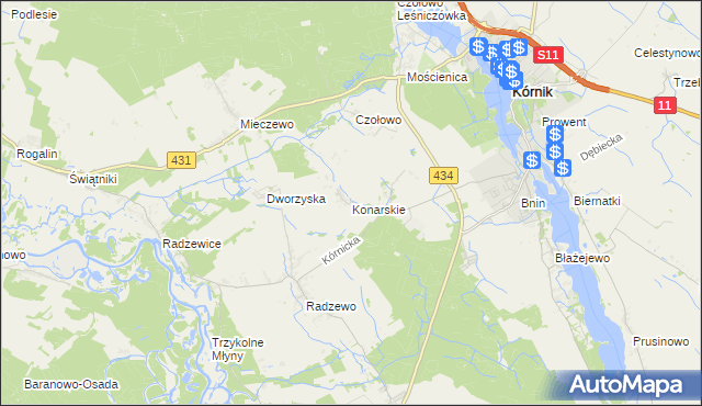 mapa Konarskie gmina Kórnik, Konarskie gmina Kórnik na mapie Targeo