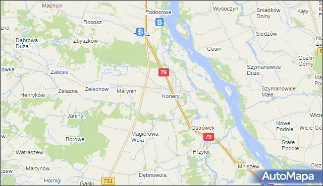 mapa Konary gmina Warka, Konary gmina Warka na mapie Targeo