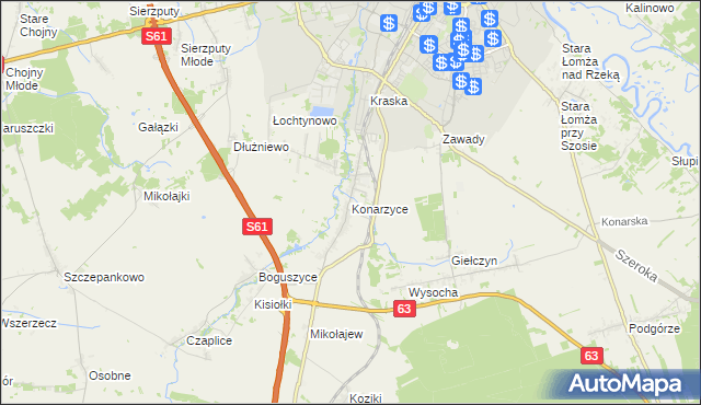 mapa Konarzyce gmina Łomża, Konarzyce gmina Łomża na mapie Targeo