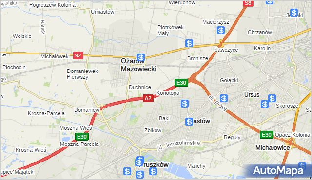 mapa Konotopa gmina Ożarów Mazowiecki, Konotopa gmina Ożarów Mazowiecki na mapie Targeo