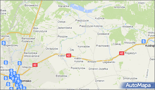 mapa Konradów gmina Kodrąb, Konradów gmina Kodrąb na mapie Targeo