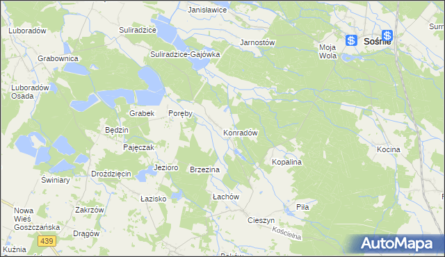 mapa Konradów gmina Sośnie, Konradów gmina Sośnie na mapie Targeo