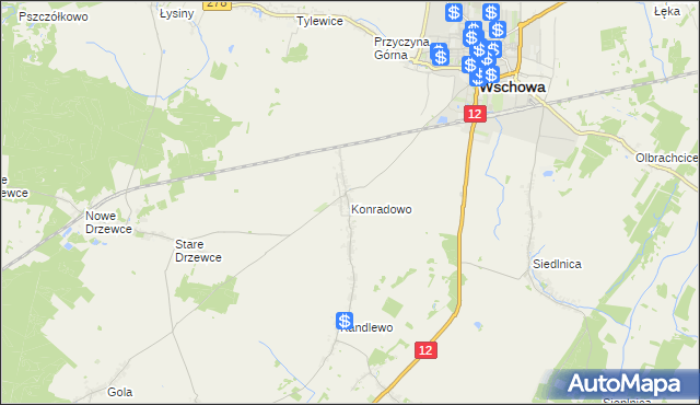 mapa Konradowo gmina Wschowa, Konradowo gmina Wschowa na mapie Targeo