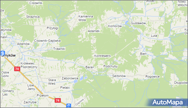 mapa Kontrewers gmina Mniów, Kontrewers gmina Mniów na mapie Targeo
