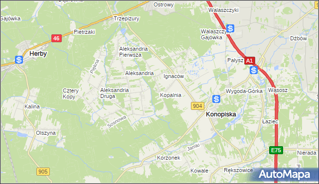 mapa Kopalnia gmina Konopiska, Kopalnia gmina Konopiska na mapie Targeo